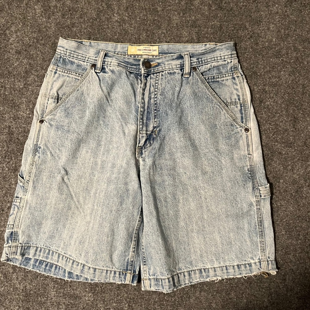 Vintage 90s Y2K Cherokee Men's Size 32 Light Wash Denim Carpenter Shorts Baggy
